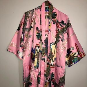 Japenese Women's Kimono Style Pink Bath Robe Geisha Women No Size Floral NEW